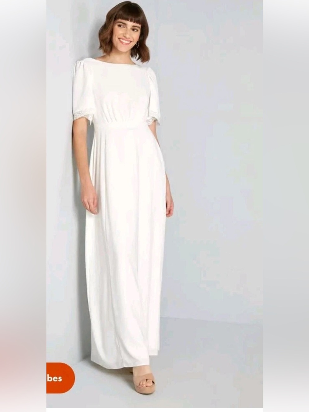 Modcloth Cream Maxi Dress with Lace-Trim Sleeves